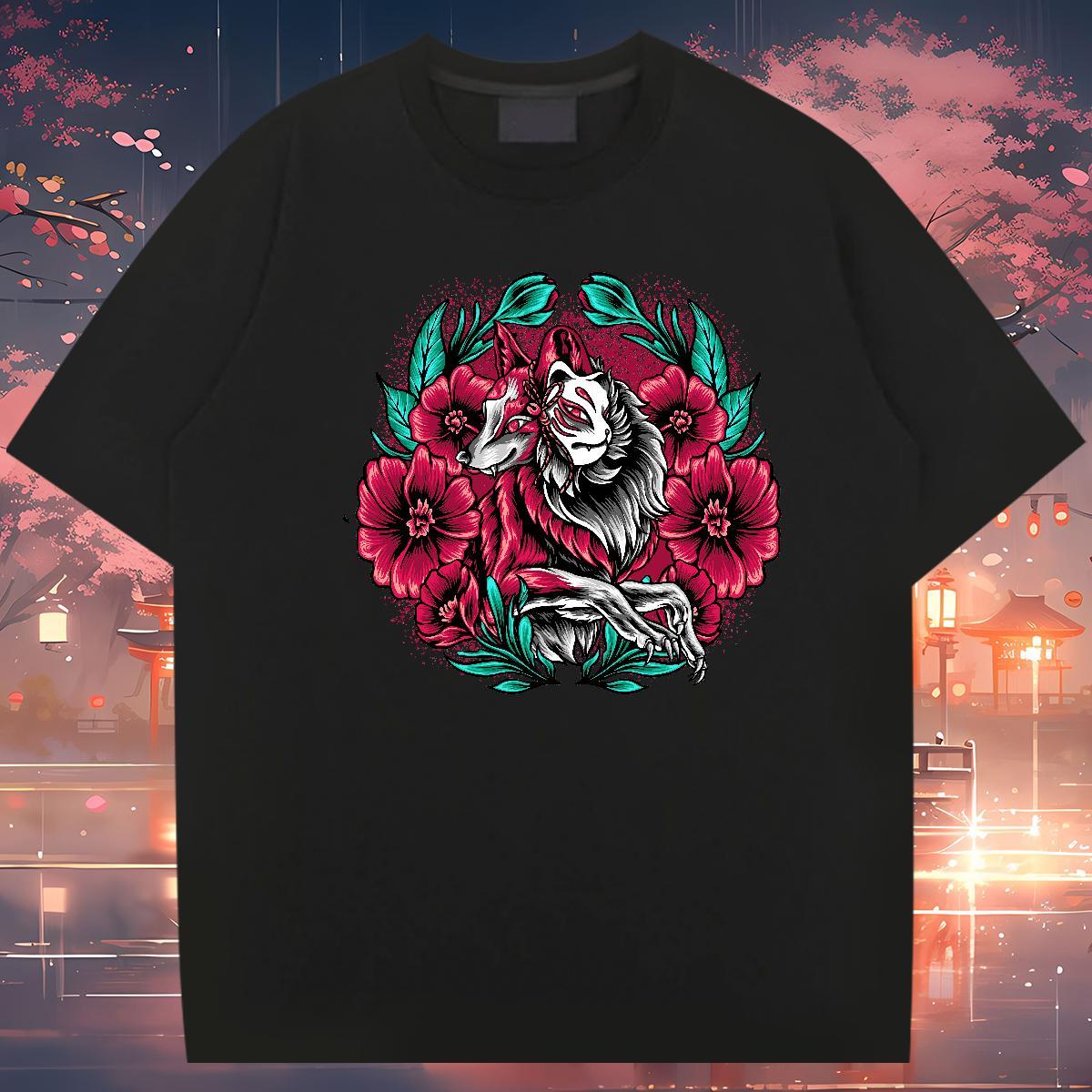 Customized T Shirts Men 100% Cotton 230g wolf Hip Hop Street Tops O Neck Short Sleeves Designer Men Tshirts White Plus Size