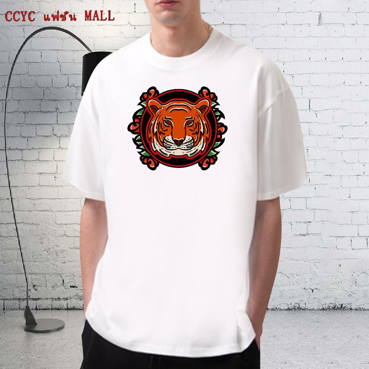 Soft Tshirt for Man Woman 230g Cotton Summer Casual tiger Floral Print Crew Neck Brand T shirt Clothes