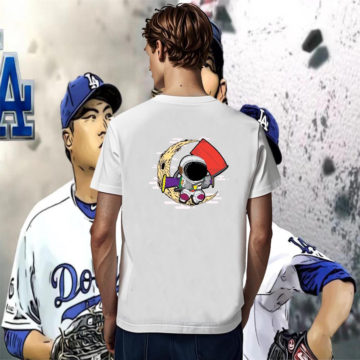 T Shirts Men 230g Cotton planet Casual Beach Crew Neck Plus Size Cartoon Men Clothes T-Shirt 2024 Designer Loose Fit Tees Shirts