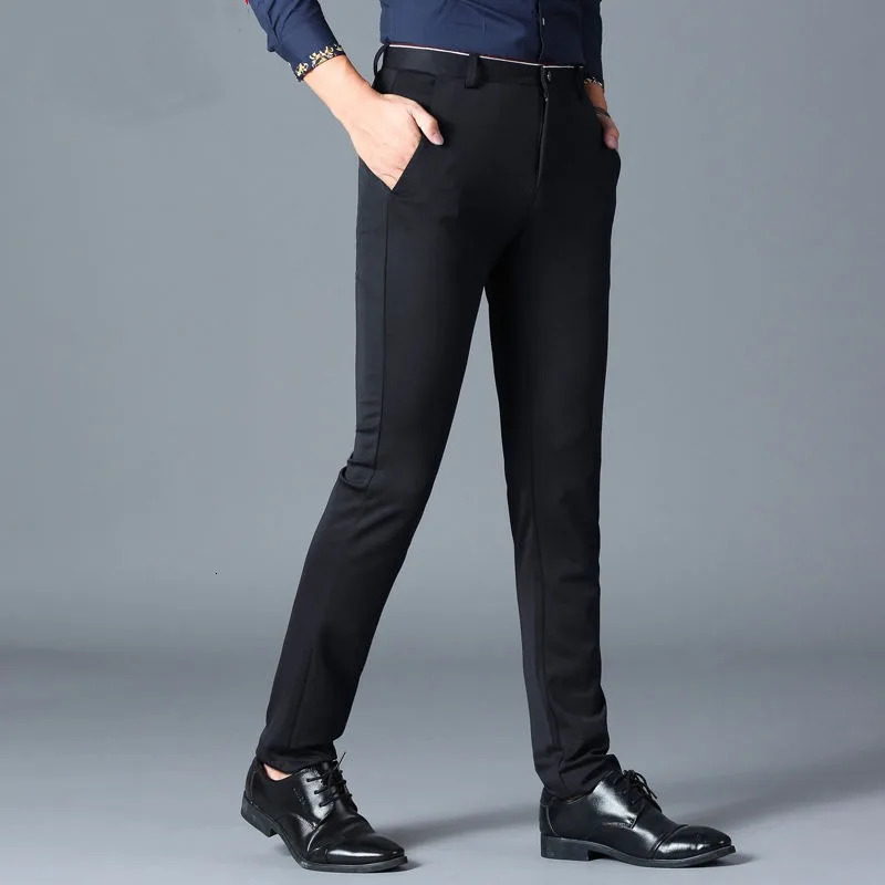 Business Version Slim Fitting Mens Spring Summer Casual Straight Leg Suit Pants Solid Color Button Pockets Fashion Trousers 240806