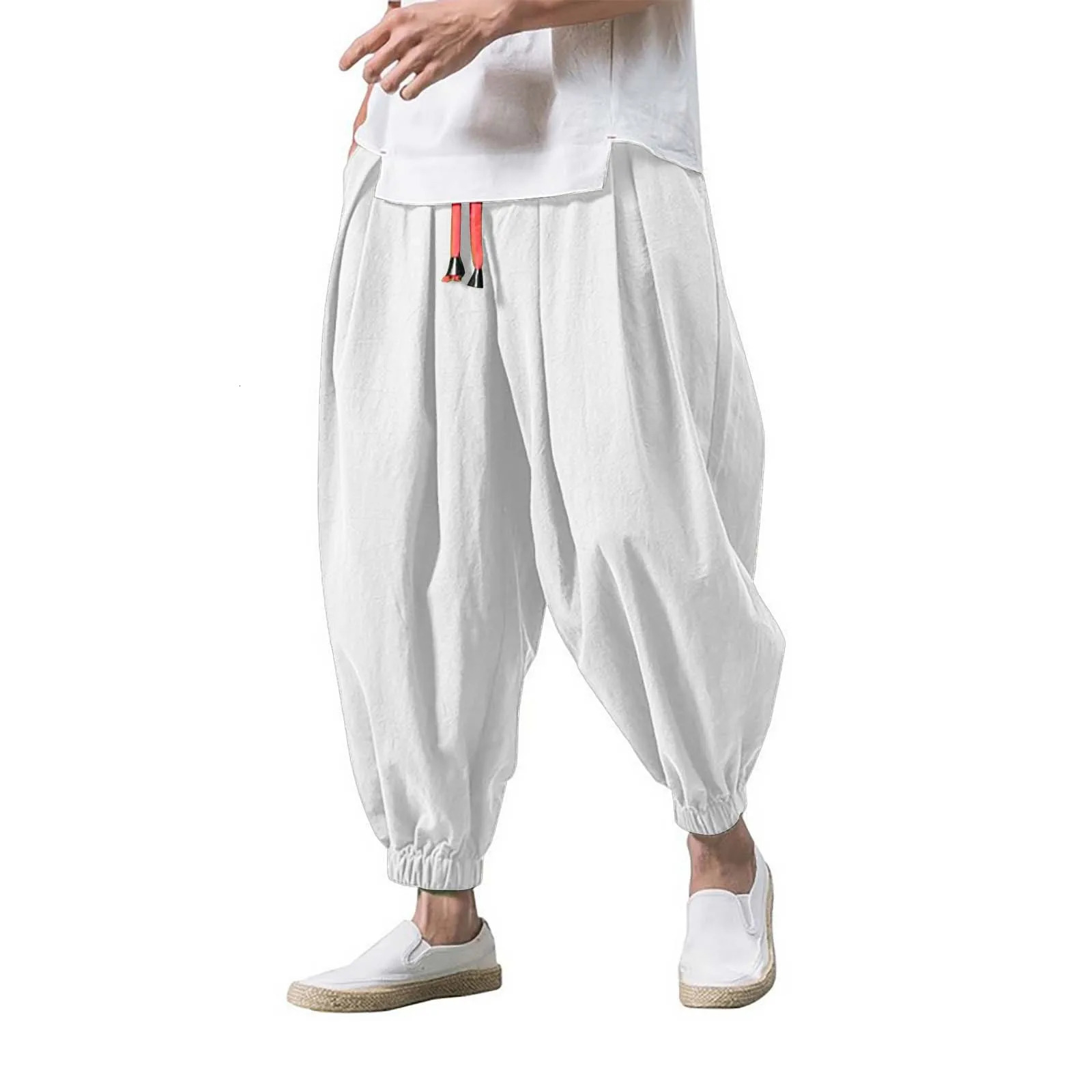 Loose Casual Wide Sweatpants Male Cargo Pants Elasticated Solid Summer Fitness Baggy Streetwear Pantalones 240806