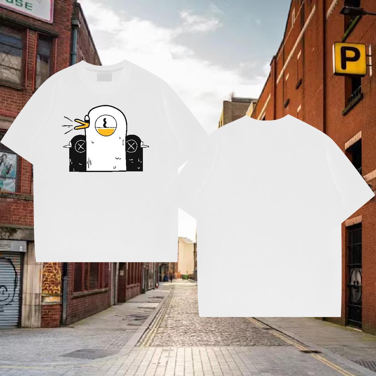 T-Shirts for Men 230g Pure Cotton chicken Street Wear Breathable Short Sleeve Floral Print Men Clothes T-Shirt 2024 Summer Classic Tshirts