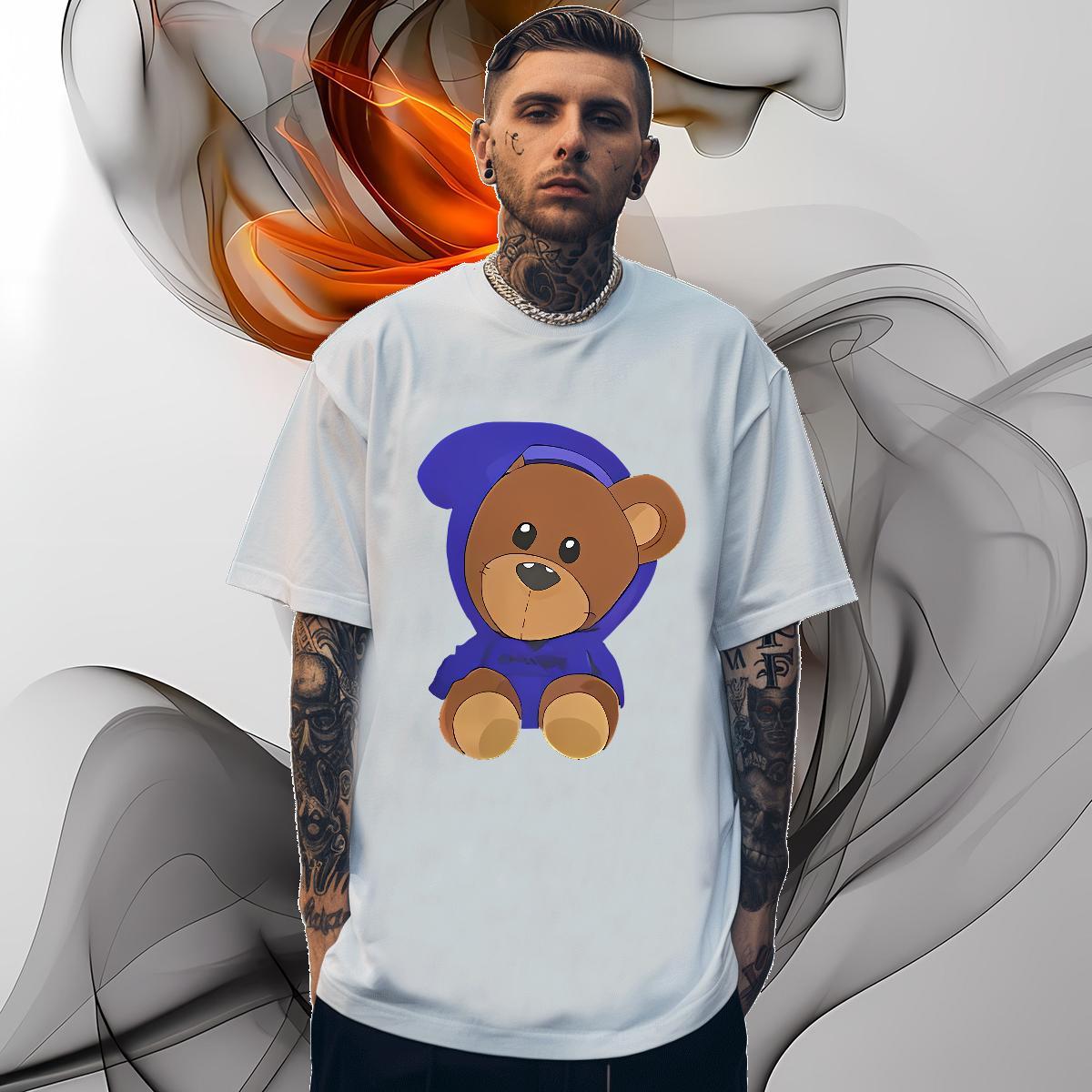 T Shirt For Man 230g 100% Cotton bear Daily Wear O-Neck Short Sleeve Skull Men Tshirts Brand Loose Fit Polos