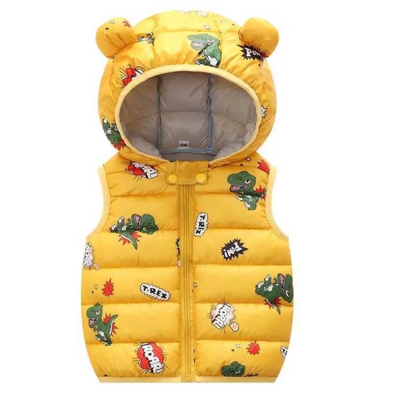 2023 Autumn Winter Baby Tank Top Hooded Cartoon Dinosaur Preschool Boys and Girls Waist Sleeveless Childrens Tank Top 0-5YW240724