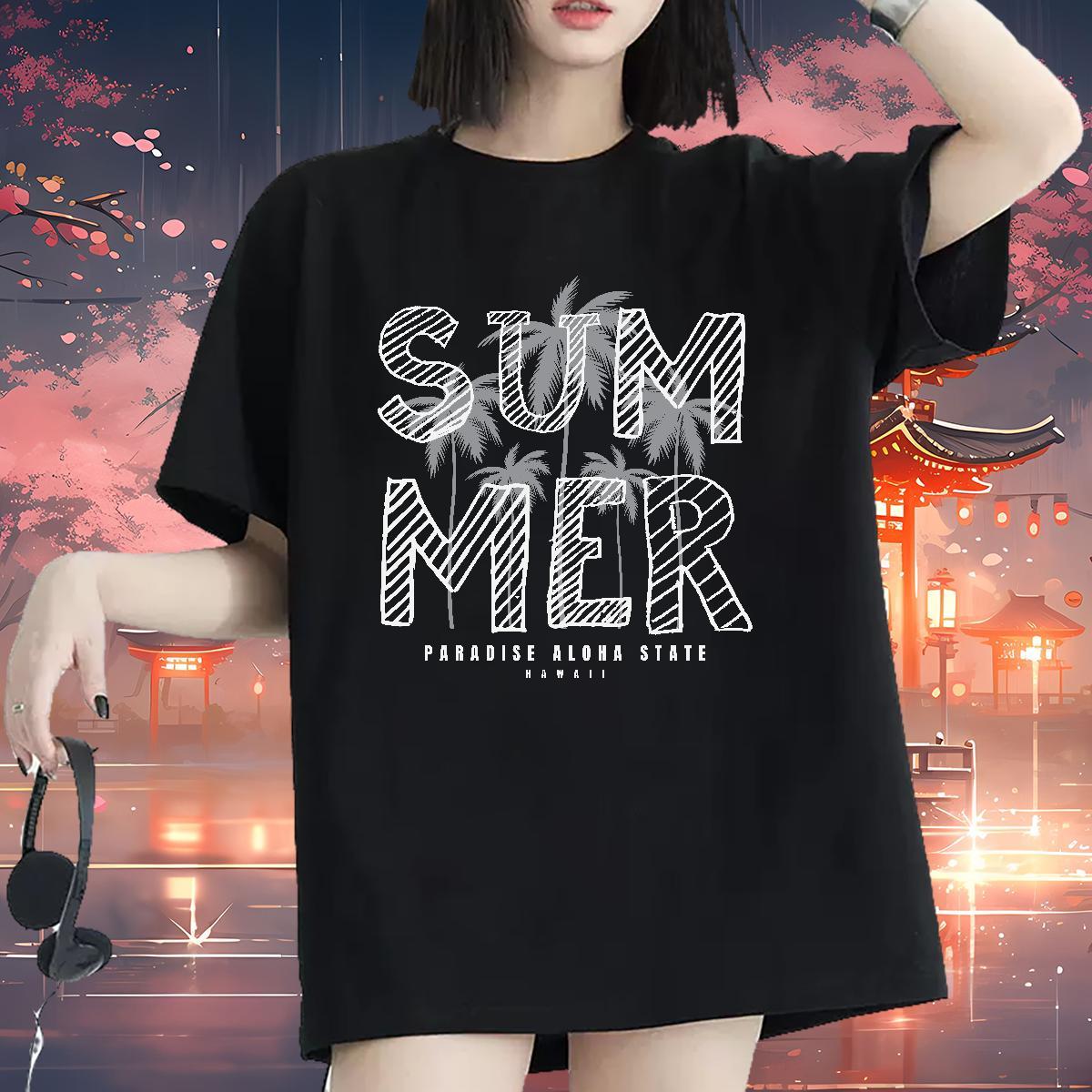 Loose Women T Shirts Comfortable Womens Tshirts Custom Cartoon tree Daily Outfit 230g Pure Cotton New Tee Shirt