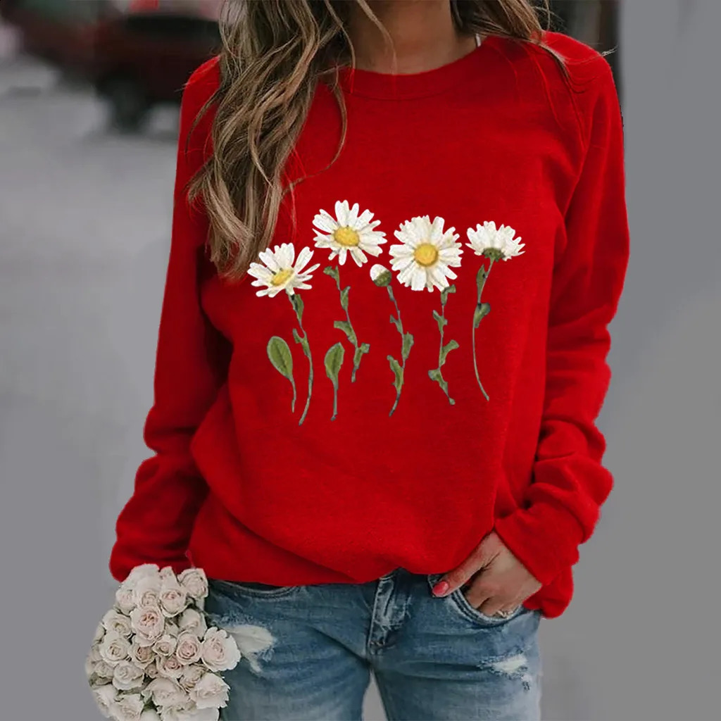 Daisy Pattern 3D Print Hoodie Women Streetwear Sweatshirts Y2k Hoodies Oversized O-Neck Pullovers Harajuku Tops Woman Clothing 240806