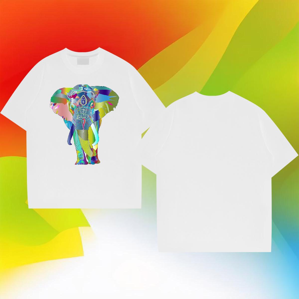 DIY Men T Shirts 230g Cotton Elephant Street Wear Tees Shirts Breathable Loose Men Clothes T-Shirt Floral Print