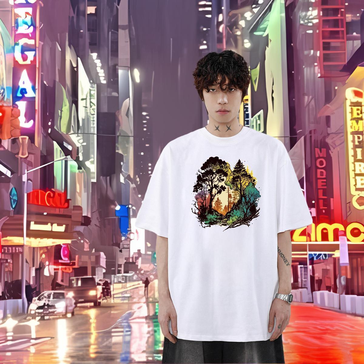 Fashion Mens T Shirts 230g Cotton tree Summer Casual Polos O Neck Short Sleeves Comfortable Men Tees Plus Size Custom