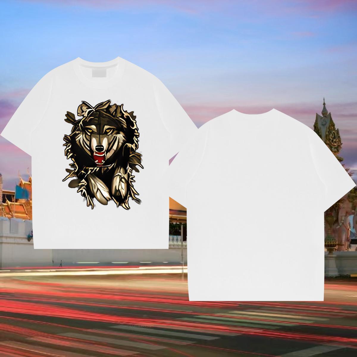 Free Shipping T Shirts Men 230g Cotton wolf Sports Casual Tshirts Short Sleeve Soft TOP Quality Mens Tshirts Cartoon Print