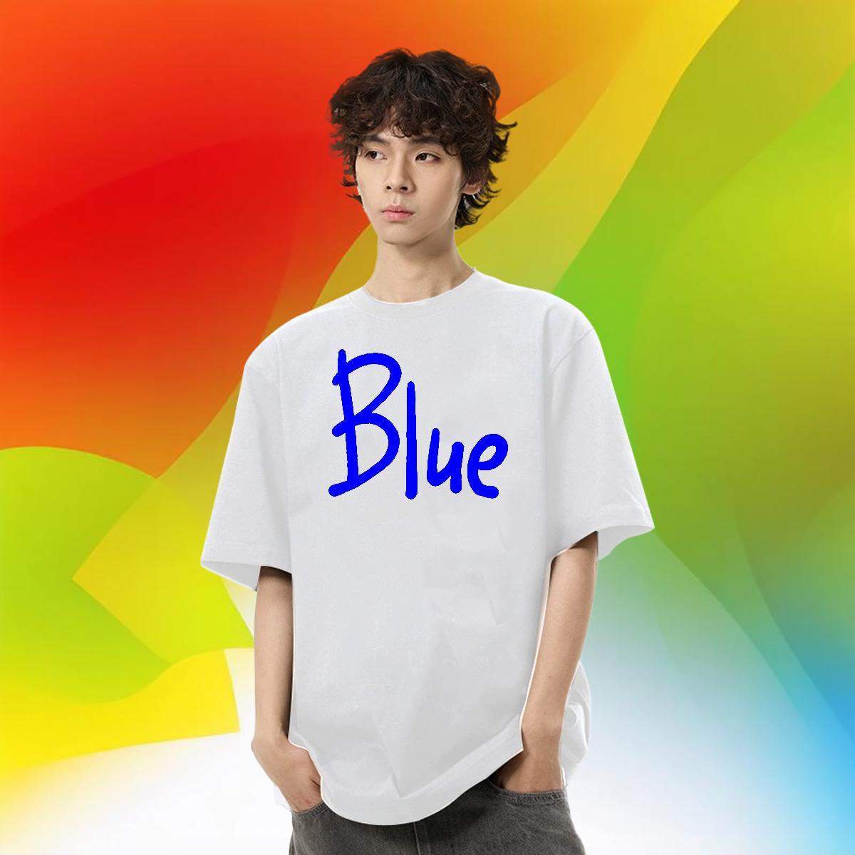 TOP Quality Men Clothes T-Shirt 230g Cotton Hip Hop Street blue Oversized 3XL 4XL Crew Neck DIY Customized Man T Shirts Tops Tees