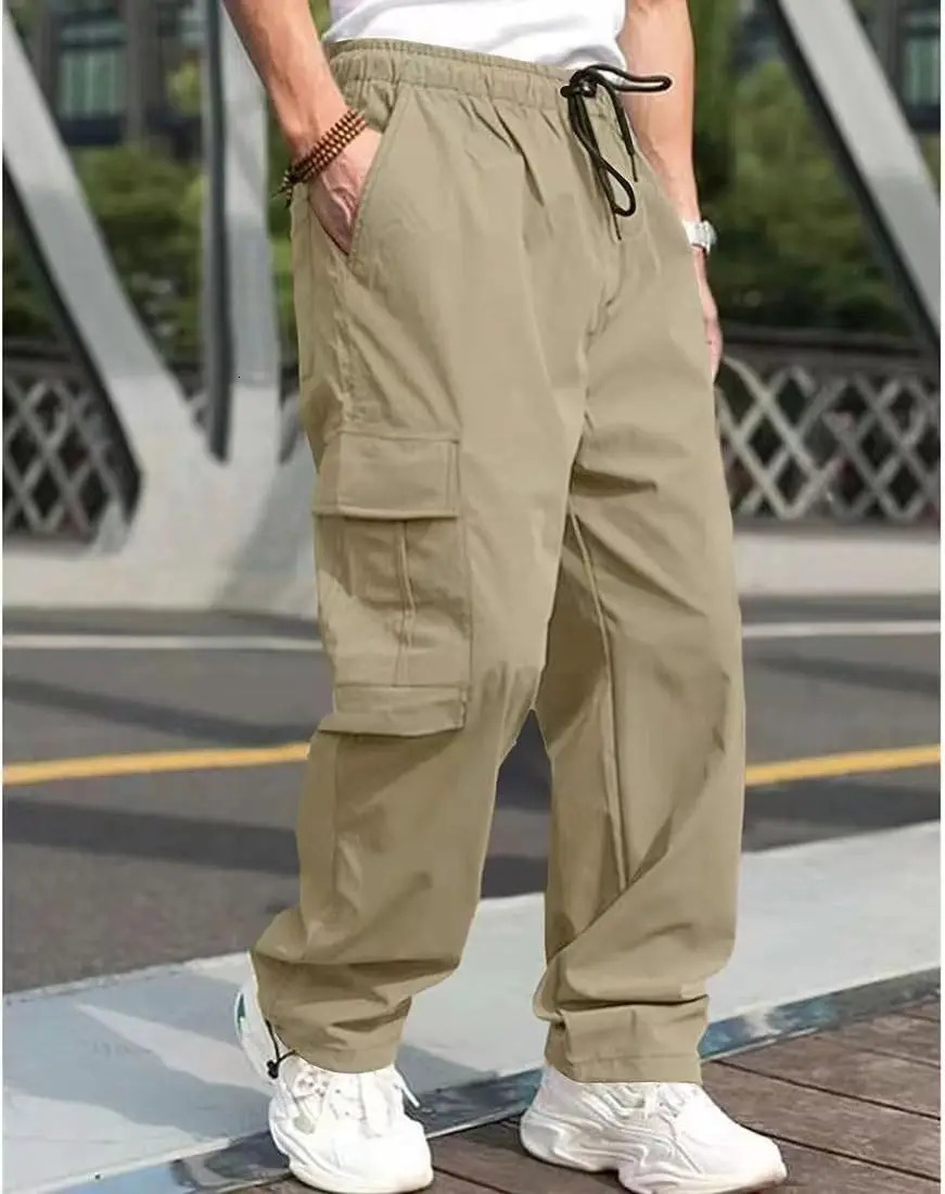Autumn multi pocket workwear pants mens straight tube multifunctional casual oversized 240806