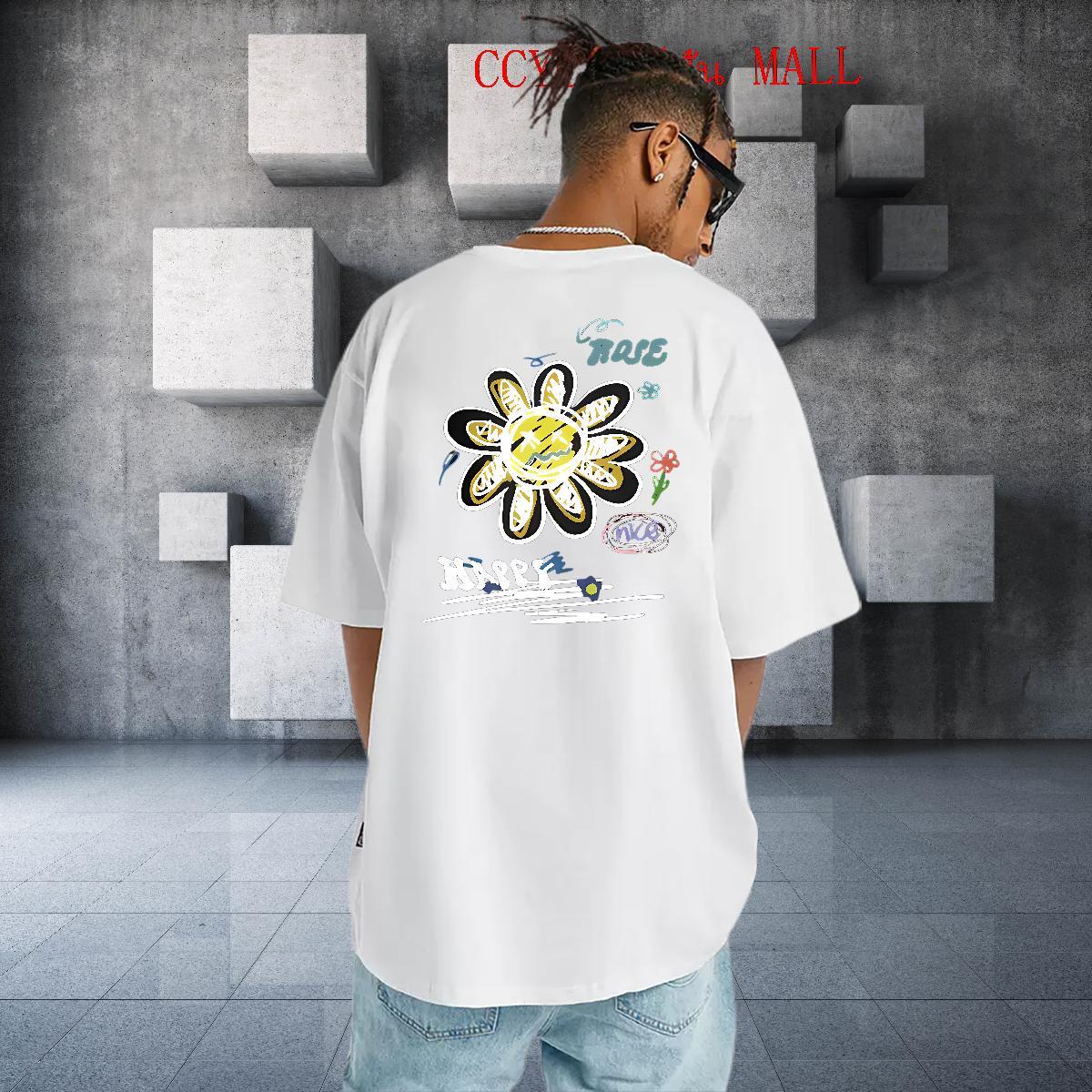 Fashion Designer T Shirt For Man 230g 100% Cotton flower Home Outdoor Polos Crew Neck Free Shipping Mens Tshirts Cartoon Printing L-4XL