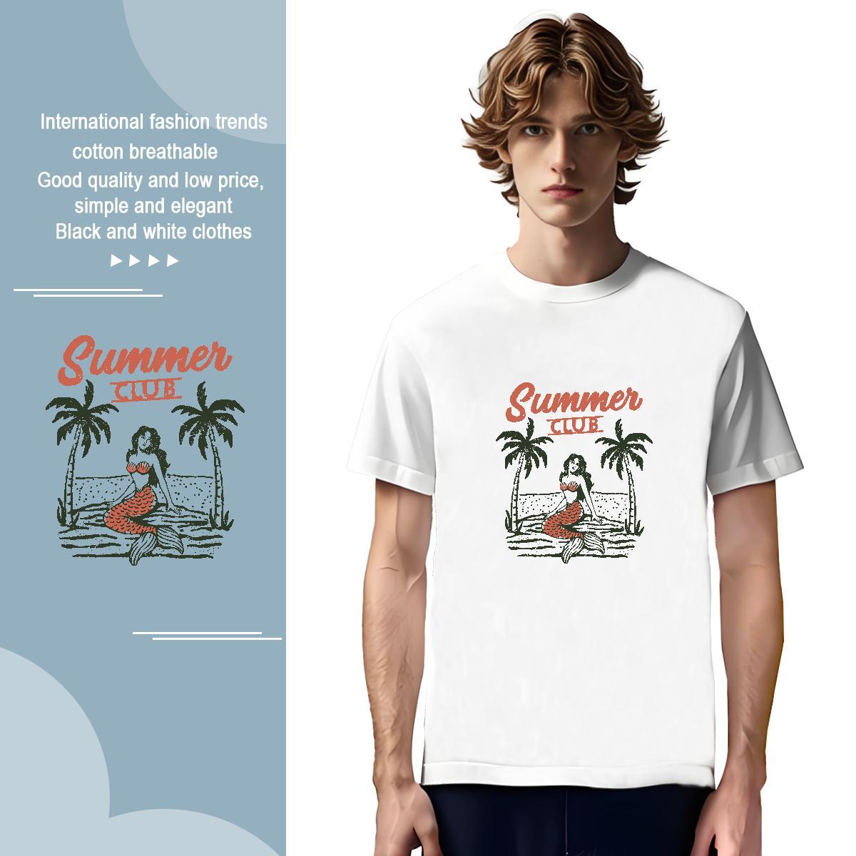 Men T Shirts 100% Cotton 230g mermaid Street Wear Breathable Soft Asian Size Couples T Shirts DIY Classic Tshirts