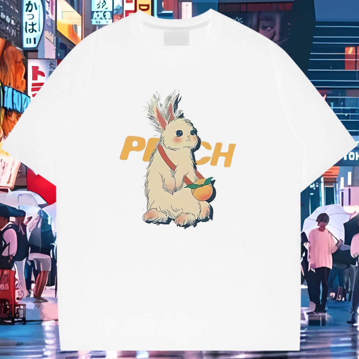 Fashion Design Mens T Shirts 230g 100% Cotton rabbit Casual Beach Tops Tees Pure Cotton Cool Design Men Tshirts Cartoon Printing L-4XL