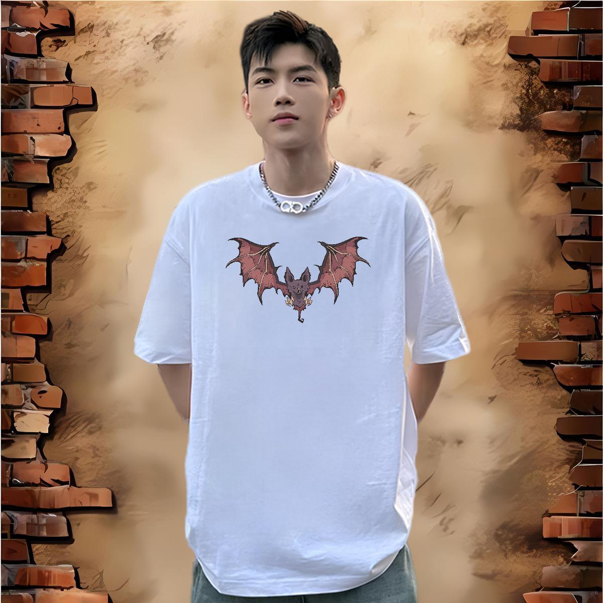 Fashion T-Shirts for Men 230g 100% Cotton bat Casual Beach Tees Shirts Breathable Short Sleeve Cool Tshirts White Plus Size