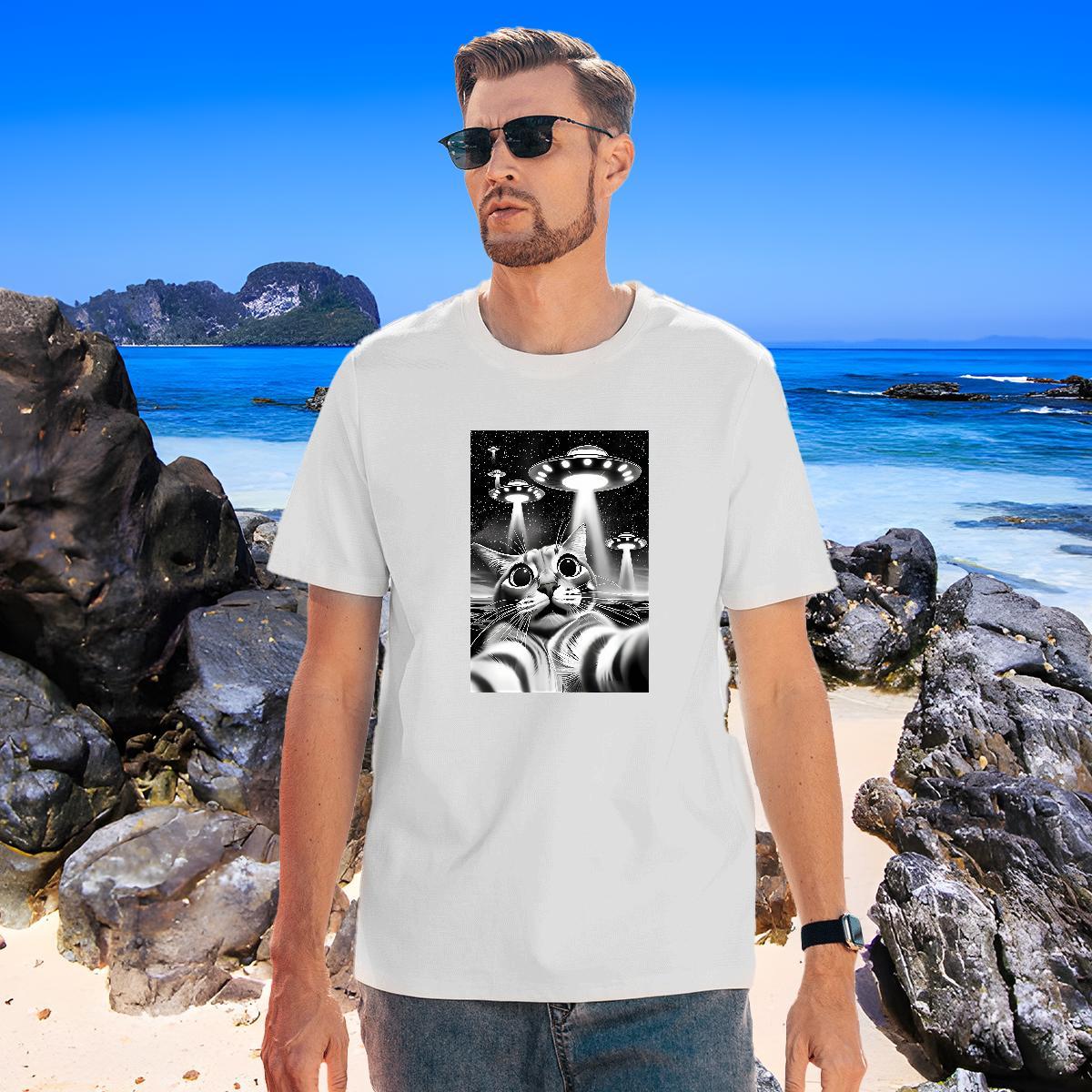 Loose Men Clothes T-Shirt 230g Pure Cotton funny Men T Shirts Street Casual Breathable Short Sleeve Custom Printed 2024 DIY Polos