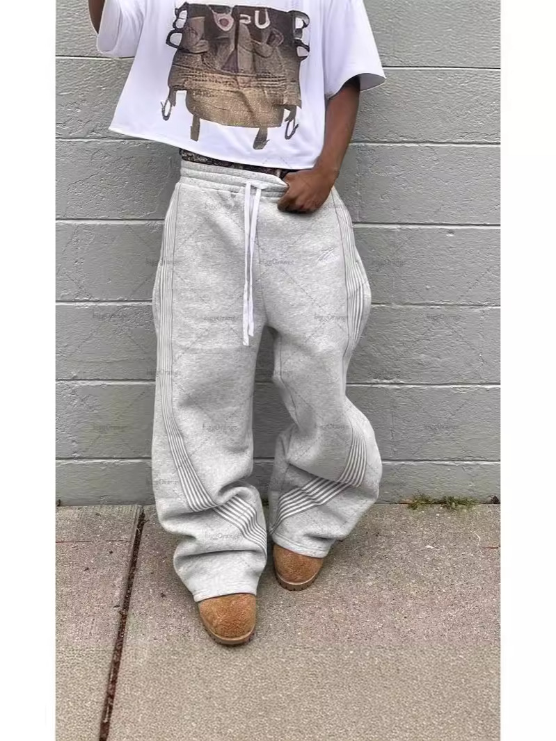 Mens Pants Retro Side Striped Trousers Casual Y2K Summer High Street Drawstring Loose Straight For Men And Women Couples