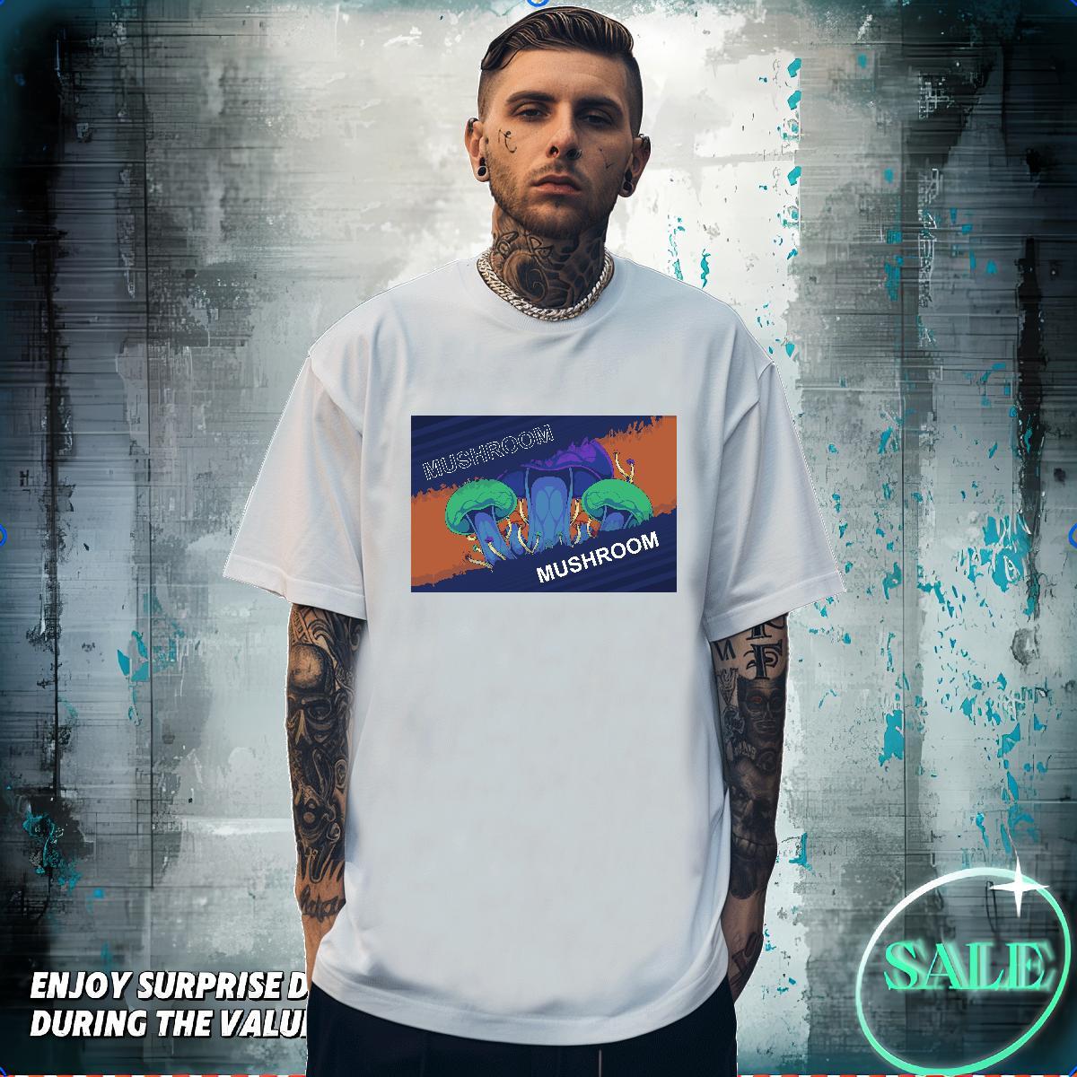 Mens T Shirts 230g Cotton mushroom Street Breathable Short Sleeve White Plus Size Men Tshirts Fashion Designer Classic Polos