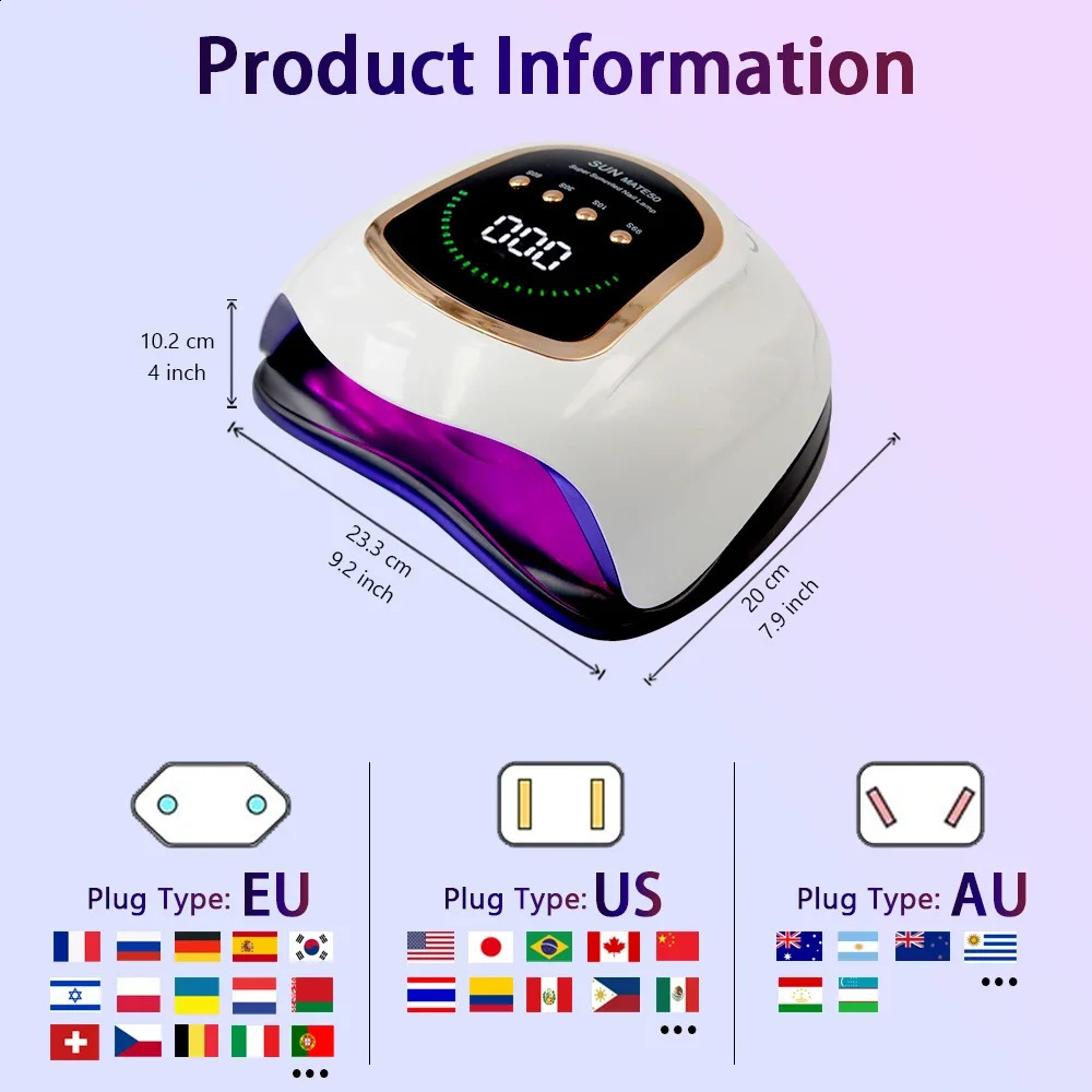 300W UV LED Nail Lamp for Nails Curing All Gel Polish with Large Screen Professional Nail Equipment Manicure Drying Lamps 240729