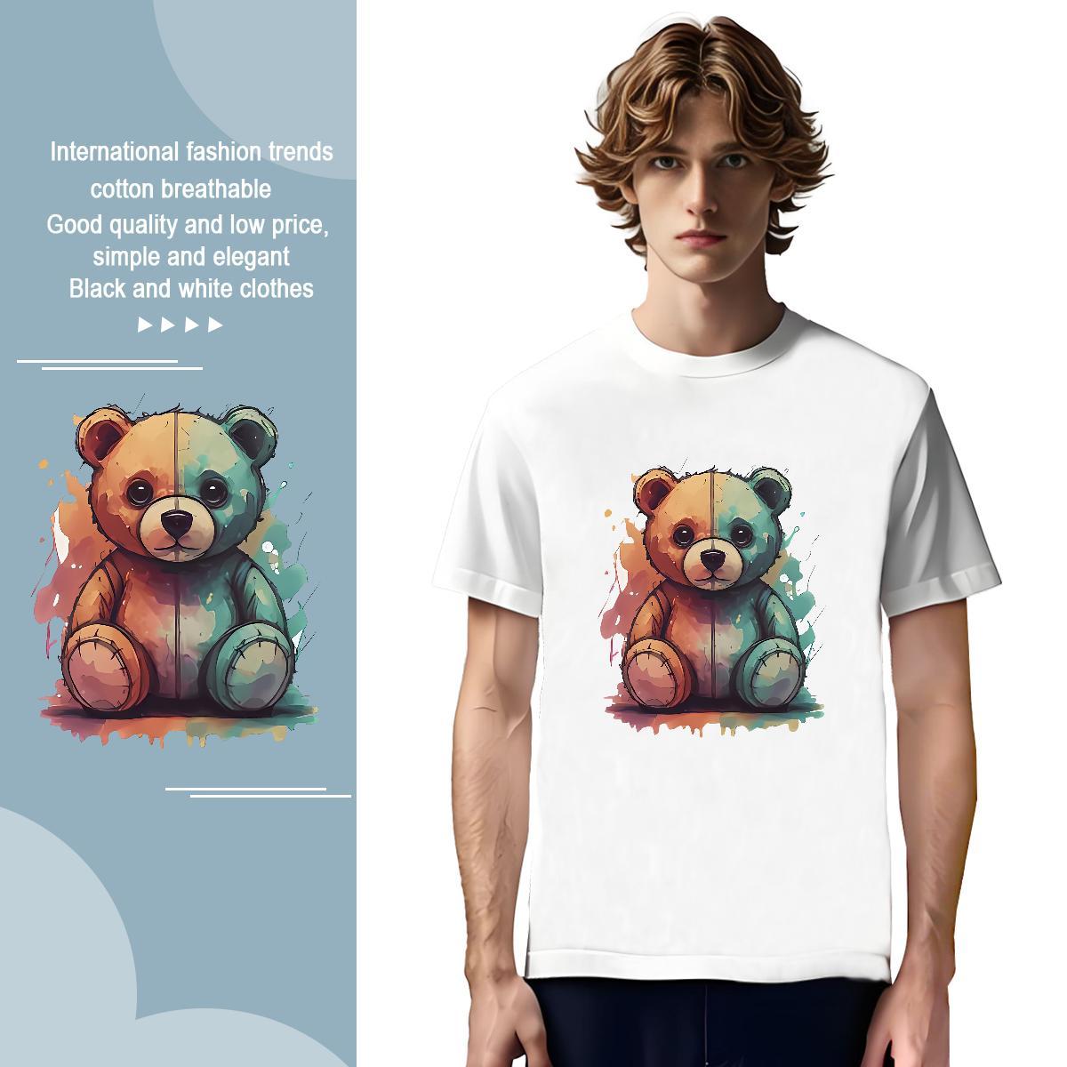 T-Shirts for Men 230g Pure Cotton bear Street wear Hip Hop Breathable Soft Customized Men Clothes T-Shirt Stylist Cool Wear