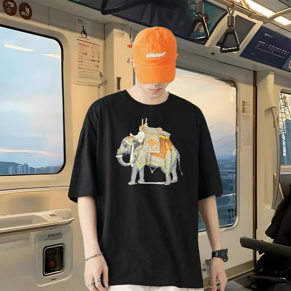 New Arrival Men T Shirts 230g Cotton elephant Hip Hop Tops Shirt Crew Neck Cool Couples T Shirts White Plus Size