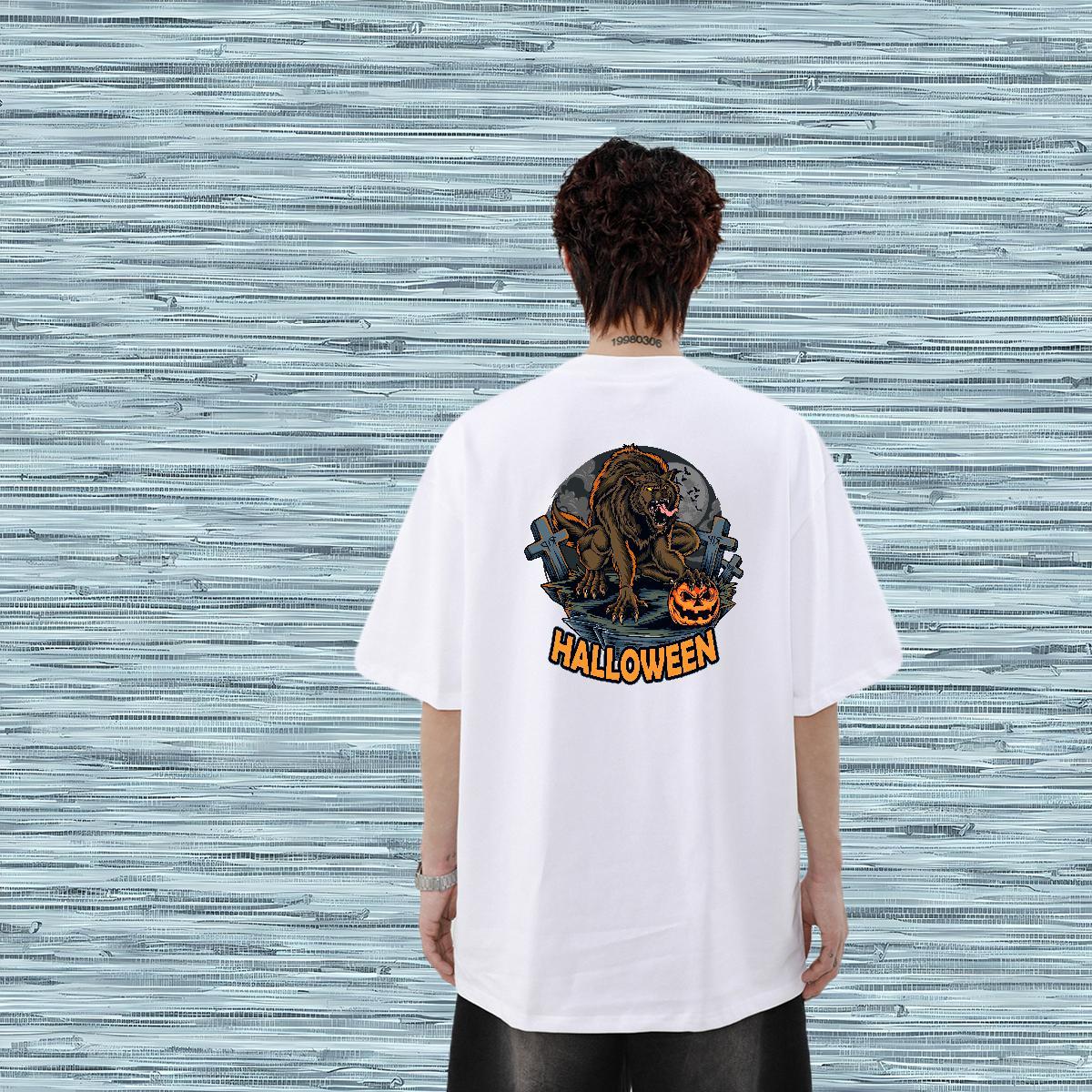 2024 Summer T-Shirts for Men 230g Pure Cotton pumpkin Anime Printing Street Wear Breathable Soft Loose Men Tshirts Custom Big Size