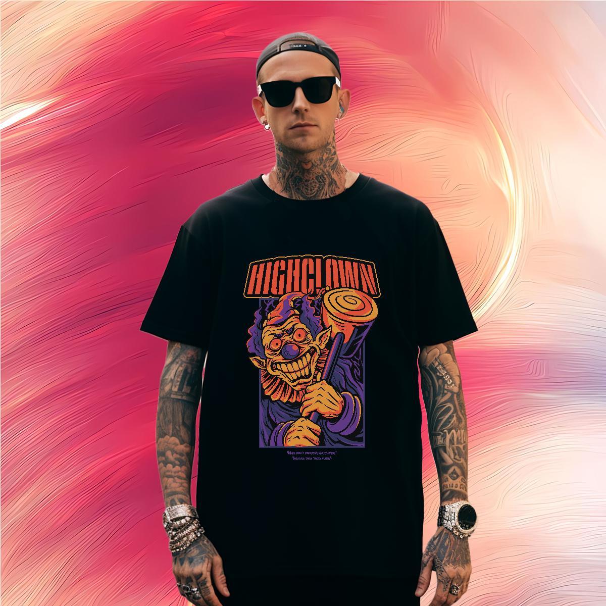 T-Shirts 230g 100% Cotton scary High Street Hip Hop O-Neck Short Sleeve DIY Printed Men Tshirts Fashion Cool Design Tops