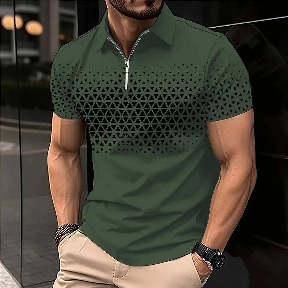 Summer Mens Polo Shirt Lapel Striped Short Sleeve Letter Printed Button T-Shirt Polo Fashion Top 240806
