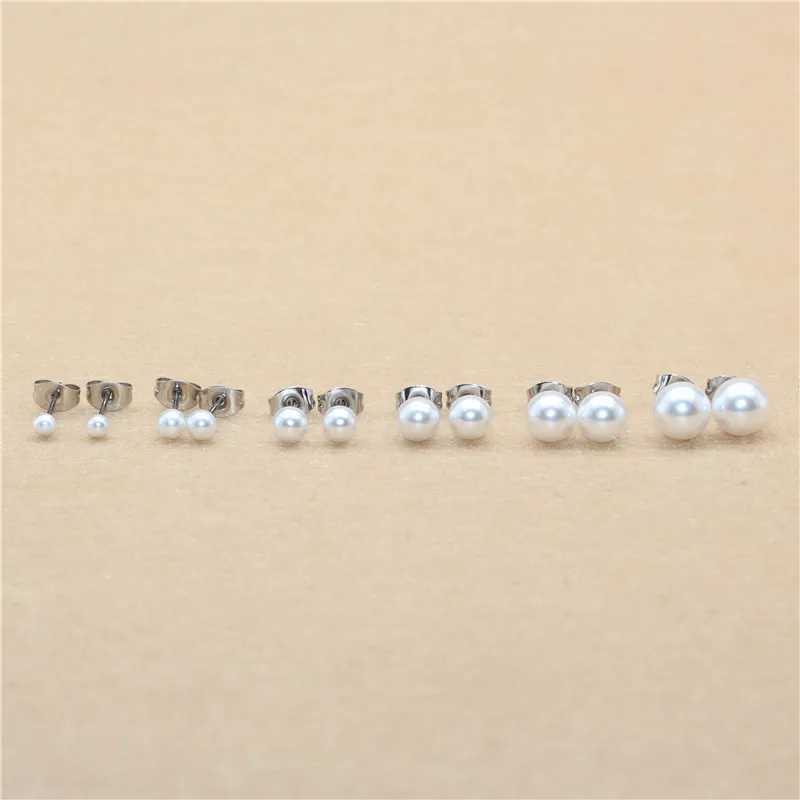 Short titanium steel with ABS derivative pearl earrings 3mm to 8mm no fading or allergies W241023