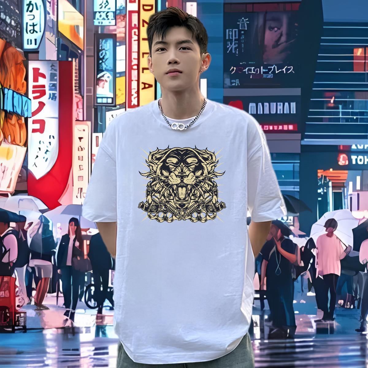 DIY Customized T-Shirts for Men 230g Pure Cotton eagle Street Casual Top Tees Breathable Short Sleeve Comfortable Men Clothes T-Shirt Custom Printed