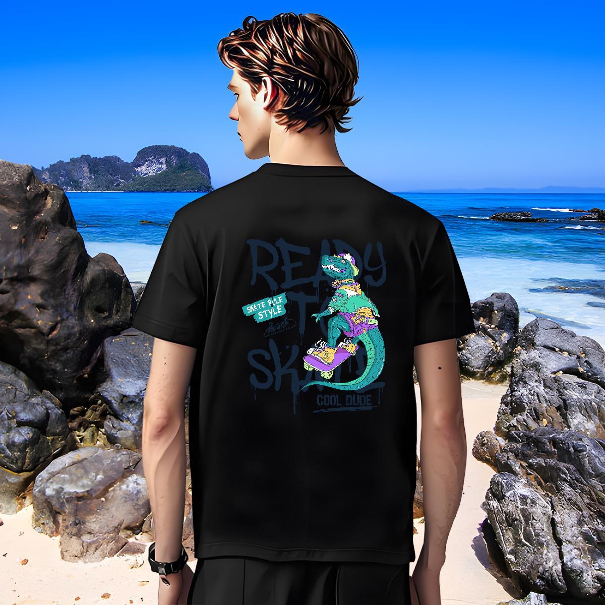 Soft Men Tshirts 100% Cotton 230g dinosaur T Shirt For Man Hip Hop O-Neck Short Sleeve DIY Printed 2024 DIY Top Tees