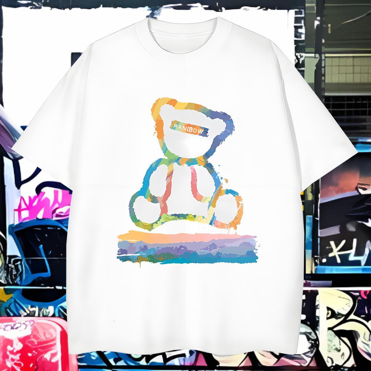 New Designer T Shirts Men 230g 100% Cotton bear Casual Beach Top Tees Breathable Crew Neck Popular Men Tshirts Custom Print Plus Size