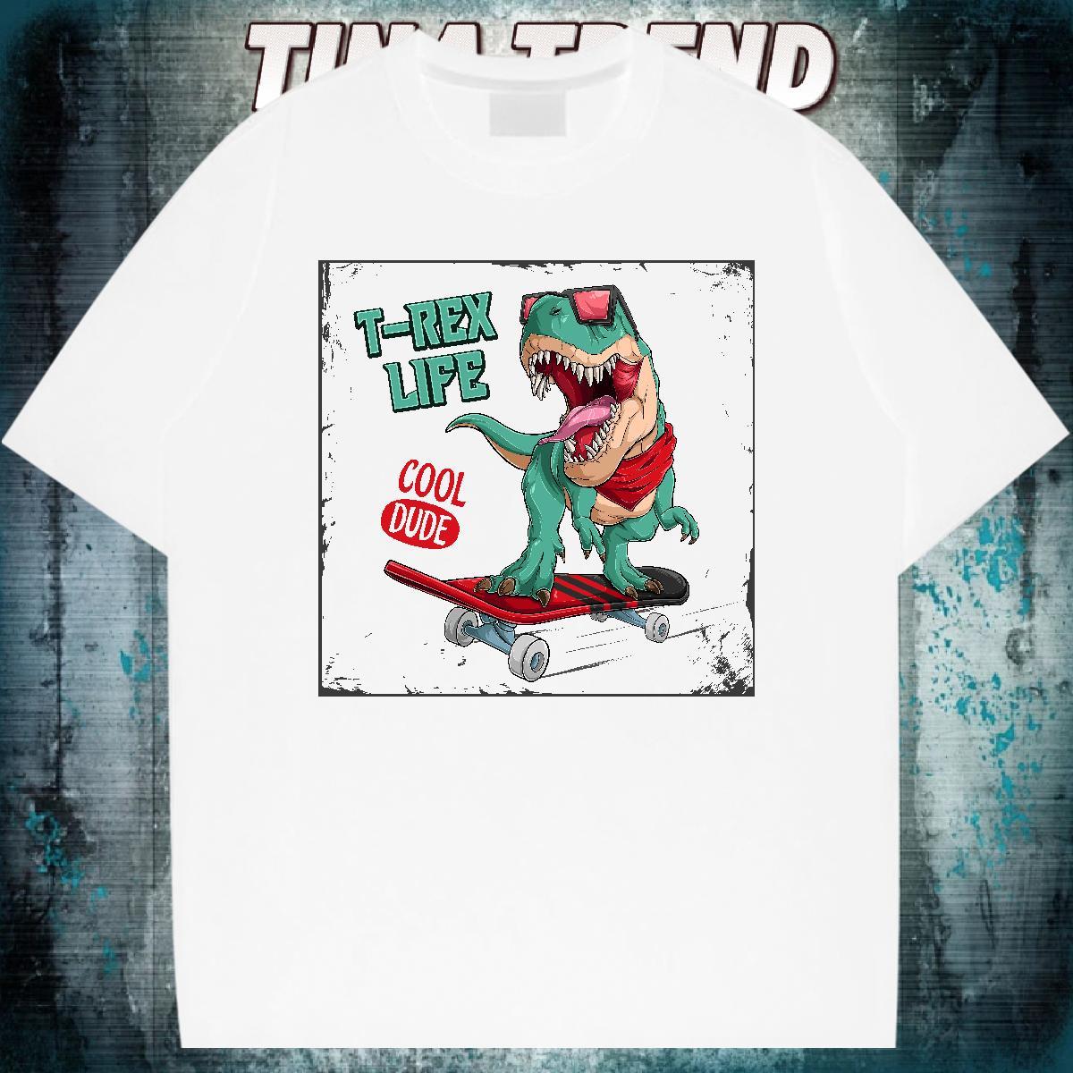 Designer T Shirts Men 230g 100% Cotton dinosaur Sports Casual Tee Shirt Breathable Unisex Couples T Shirts Black White