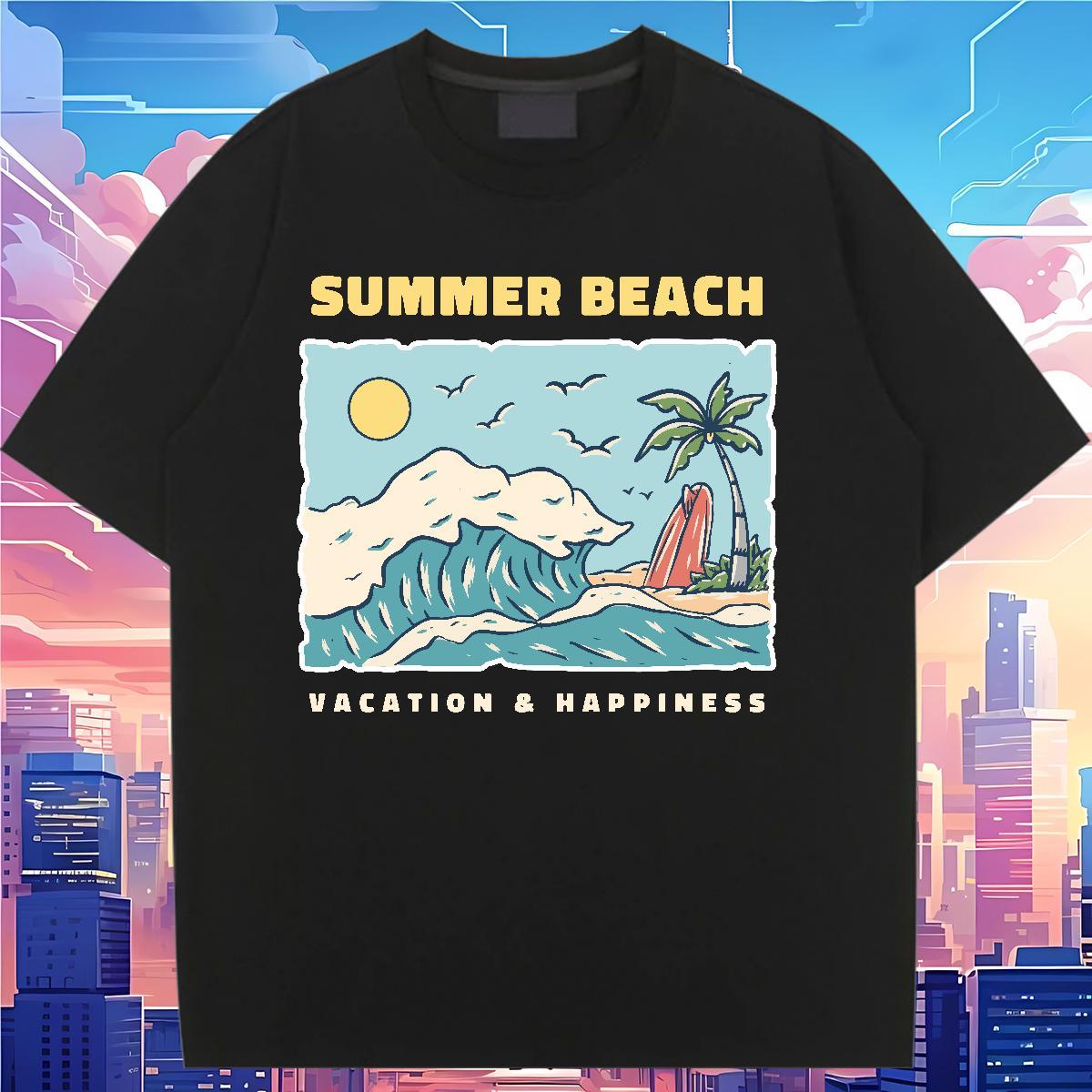 Nice T shirt Breathable Woman Tshirt Plus Size Custom sea Beach 230g Pure Cotton 2024 Top Tees