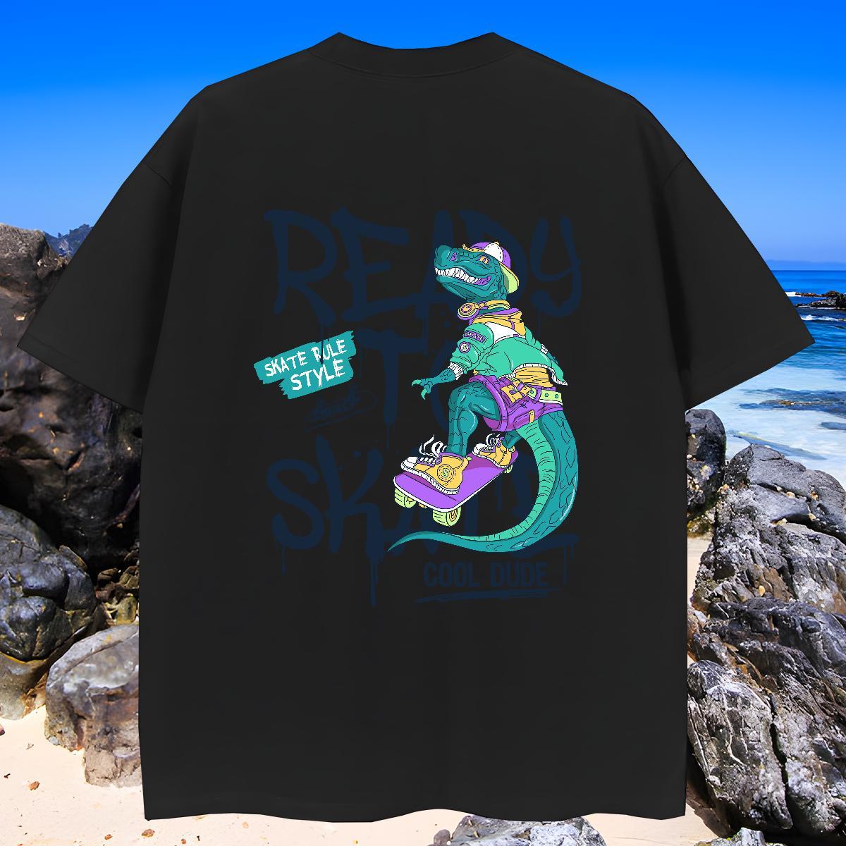 Soft Men Tshirts 100% Cotton 230g dinosaur T Shirt For Man Hip Hop O-Neck Short Sleeve DIY Printed 2024 DIY Top Tees