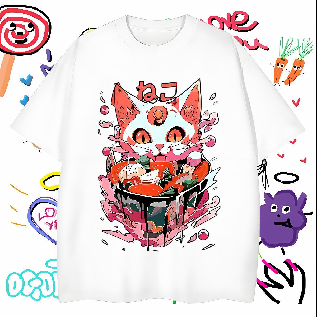 Mens T Shirts 230g Pure Cotton cat Beach Breathable Custom Cartoon Men Tees New Cool Tops