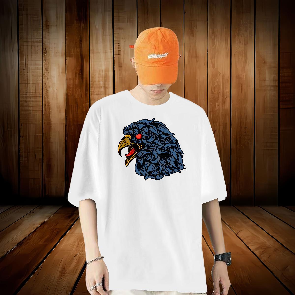 Fashion Casual T Shirts Men 230g 100% Cotton eagle Daily Wear Clothes Breathable Short Sleeve Comfortable Men Tees Cartoon Print