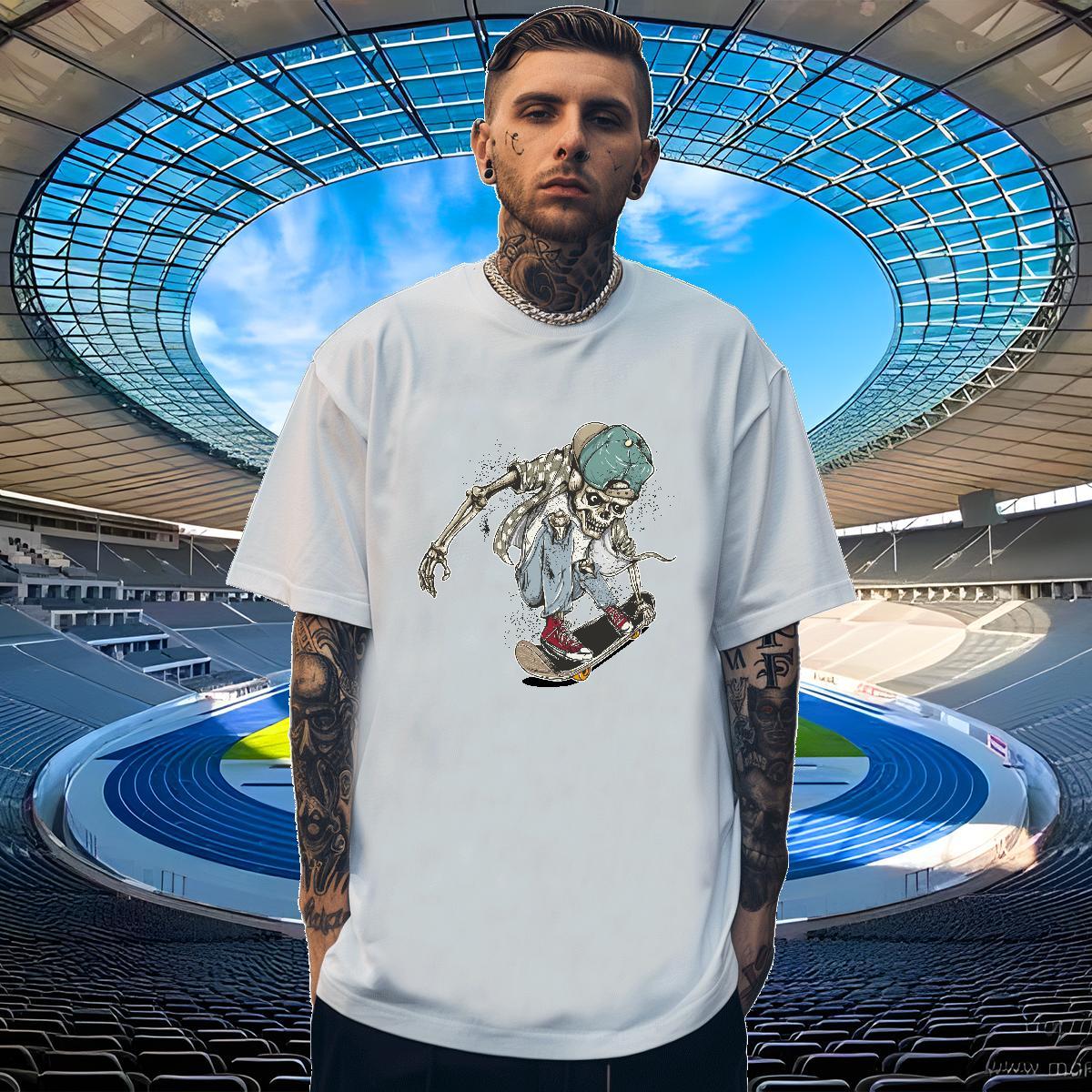 Fashion New Men T Shirts skull Clothings 230g Cotton Sport Brand Custom Cartoon Breathable Crew Neck Tshirt for Man Woman
