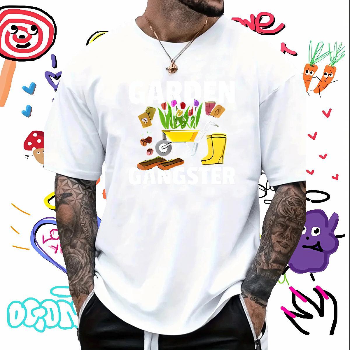 Casual New Man T Shirts 230g 100% Cotton flower High Street Hip Hop Tees Crew Neck Breathable High Quality Men Tshirts Anime
