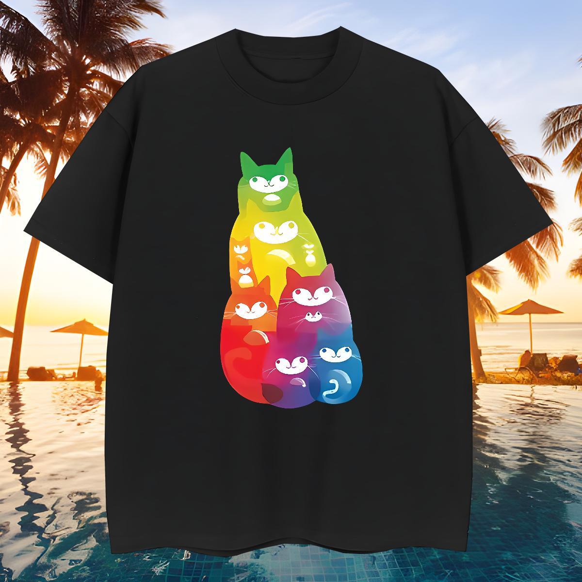 Popular Tshirts 230g Cotton cat T Shirts Men Casual Daily Wear Crew Neck Breathable Custom Printed New Arrival Clothings