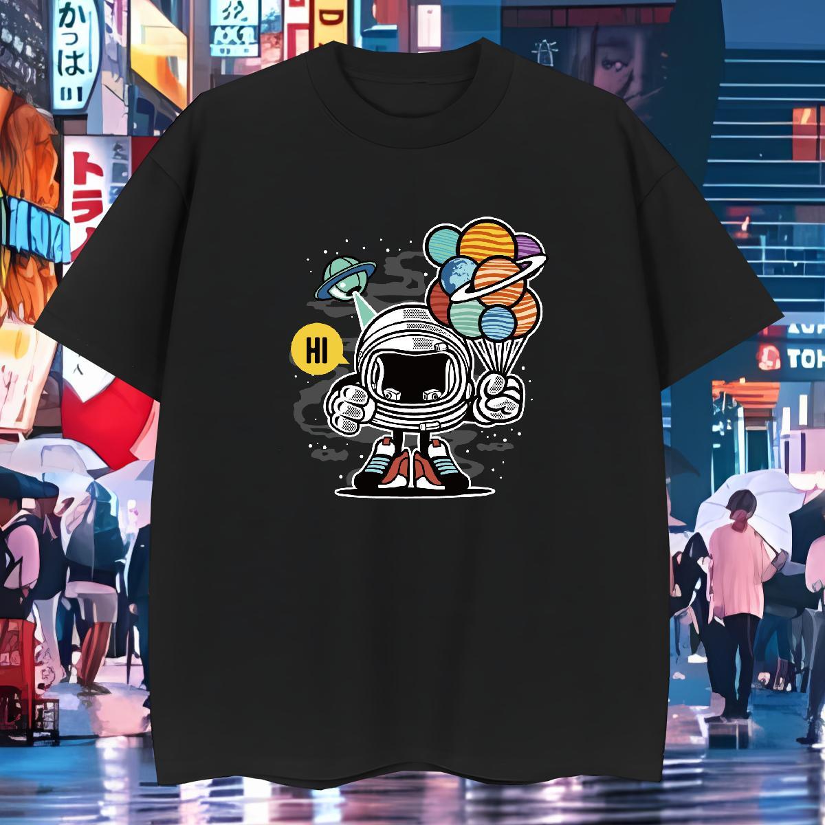 Men T Shirts 230g Pure Cotton cosmonaut Street Casual Breathable Soft Custom Big Size Men Tees DIY Customized Loose Top Tees