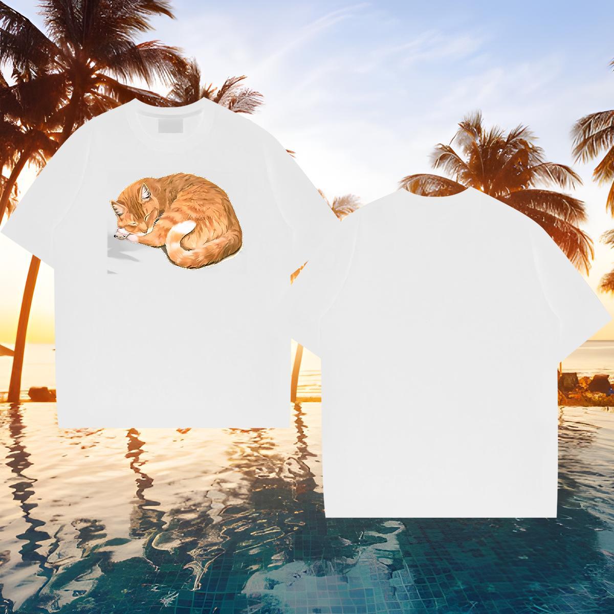 Cool Design Men Tshirts 100% Cotton 230g cat T shirt Sport O-Neck Short Sleeve Anime 2024 Designer Clothes