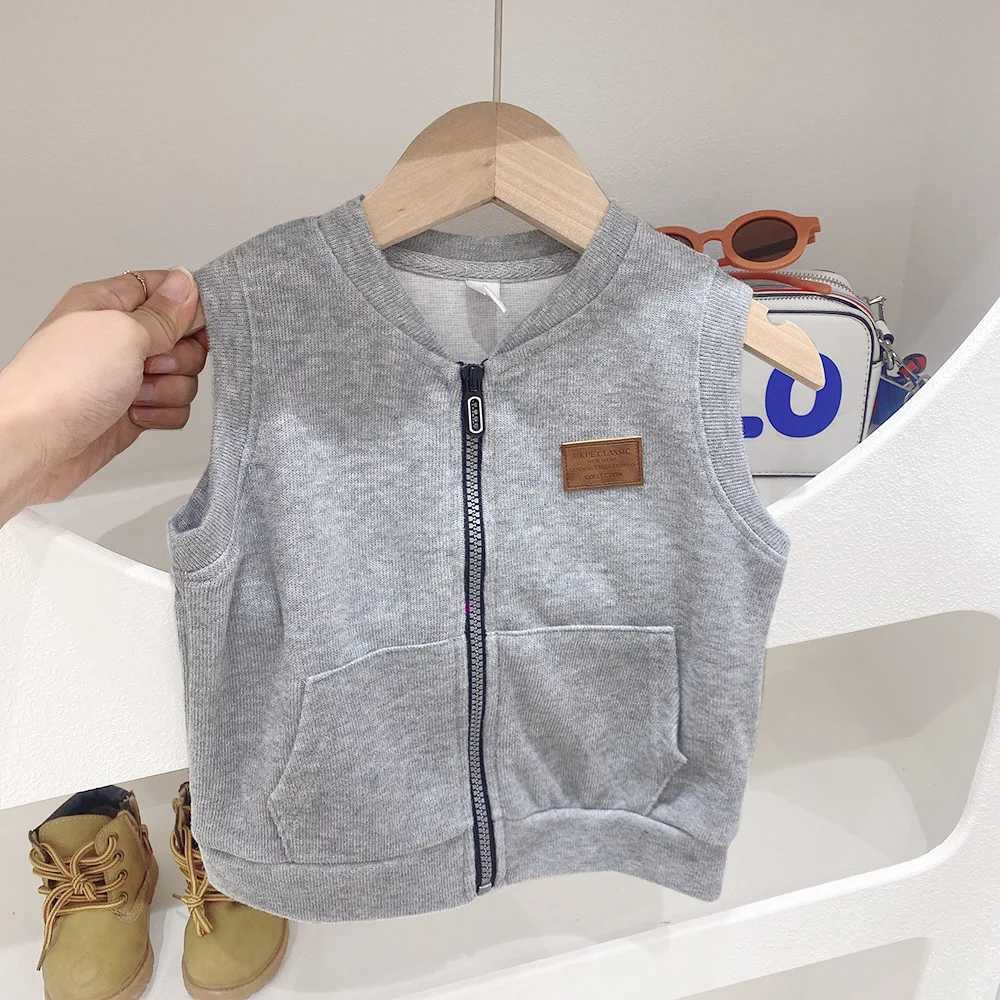 Childrens waist shirt childrens sleeveless top 2023 spring/summer childrens zipper thin vestW240724