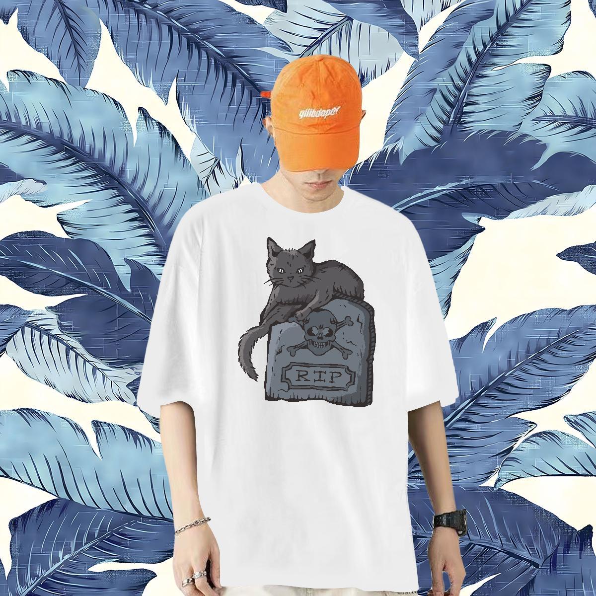 New Designer T Shirts Men 100% Cotton 230g cat Casual Daily Wear Tops Short Sleeve O-Neck Free Shipping Men Tops Tees Anime Print
