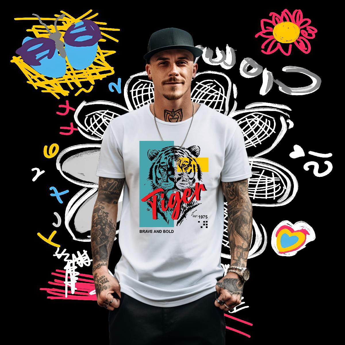Fashion Design Men T Shirts 230g Pure Cotton tiger Spring Summer Wear Breathable Short Sleeve Popular Men Tops Tees DIY Anime