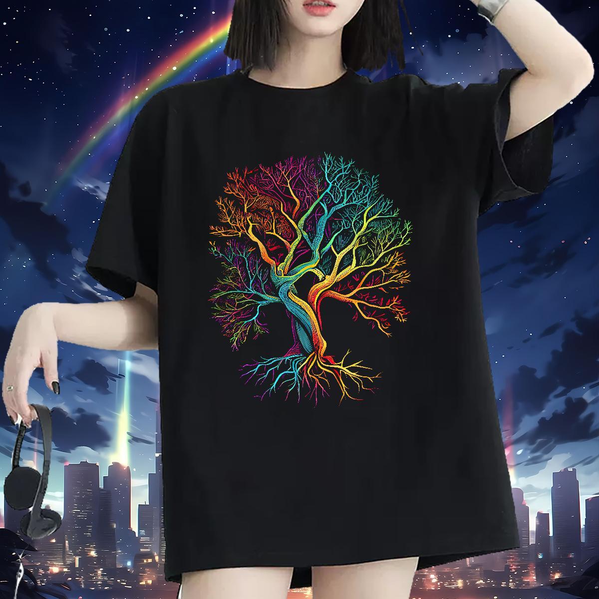 Designer Nice T-Shirts Breathable Soft Lady T shirt Cartoon Anime tree Spring Summer 230g Cotton Stylist Tees Shirts