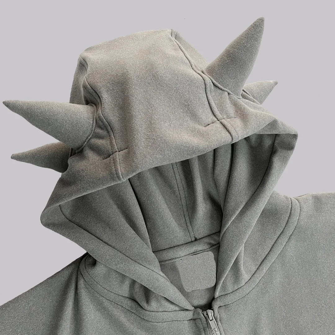 Y2k Pullover Devil Horn Long Sleeved Hoodie Sweater Vintage Streetwear Hip Hop Rap Trendy Wear High Street Dark Winter Tops 240806