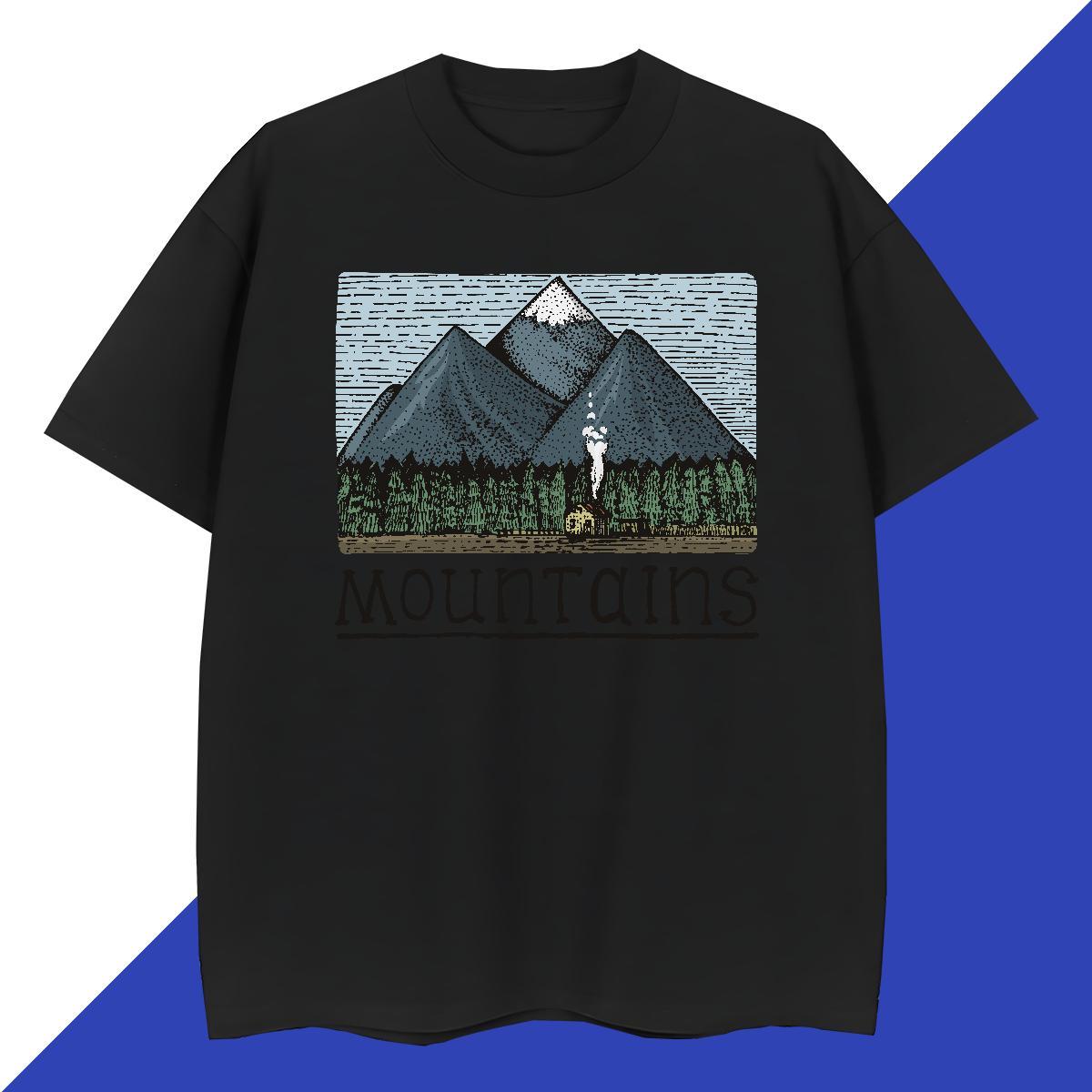 Wholesale Men Tops Tees 230g 100% Cotton High Street Hip Hop mountains Black White Breathable Short Sleeve New Arrival T Shirt For Man Wear