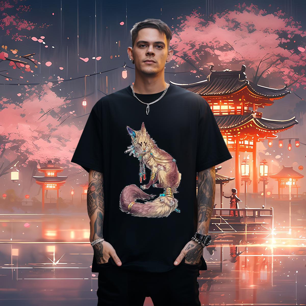 T Shirt For Man 230g Cotton wolf Daily Wear Crew Neck Oversized 3XL 4XL Men Clothes T-Shirt Stylist Soft Tees