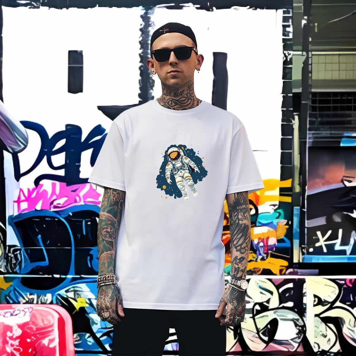 T Shirts Men 230g Cotton universe Street Casual Crew Neck DIY Printed Men Tees Free Shipping Loose Fit Tops